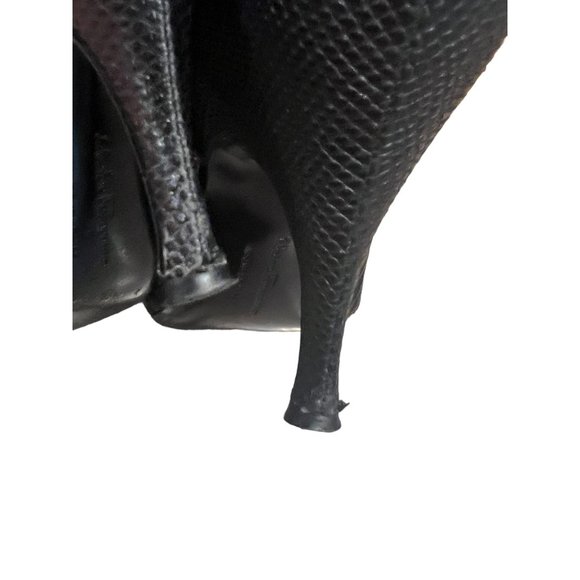 Salvatore Ferragamo D'Orsay Black Heels Pumps Open Toe Reptile Print Leather Sz - Picture 6 of 7